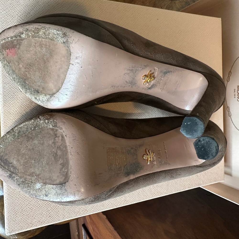 Prada Brown Suede Peep-Toe Lace-Up Platform Heels 9 9.5 EU 39.5 - Picture 7 of 16